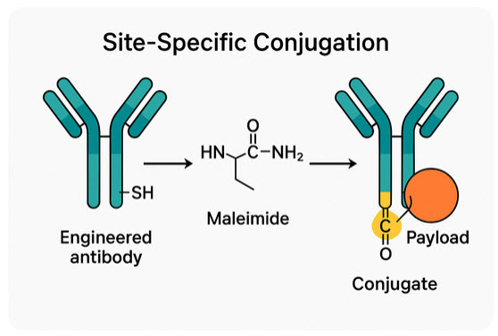Site-specific antibody conjugation via maleimide–thiol linking: engineered antibody (–SH) to payload